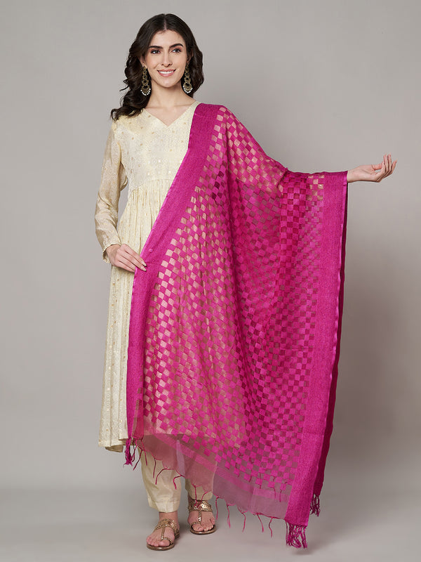 Rani Cutwork Cotton Dupatta with Tassels (Size: 2.5x1 m Approx)