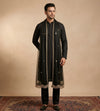 Black Twill Net Mens Dupatta – Scalloped Cutwork Border with Buti Work