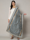 Bottle Green Georgette Dupatta with Gold Foil Booti & Lace Border (Size: 2.5x1 m Approx)