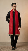 Fendi Mens Dupatta – Red Tone with Lace Border & Latkan Finish