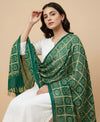 Chinon Bandhani Print Crush Women Green Dupatta with Traditional Motif Grid Design & Tassel Detailing