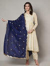 Blue Chiffon Dupatta with Gold Motif Embellishment & Scalloped Border (Size: 2.5x1 m Approx)