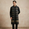 Cotton Cut Work Mens Dupatta – Black Gold Tone with Woven Design