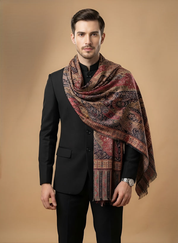 Reserve Mens All-Over Paisley & Floral Print Bamboo Silk Beige Stole