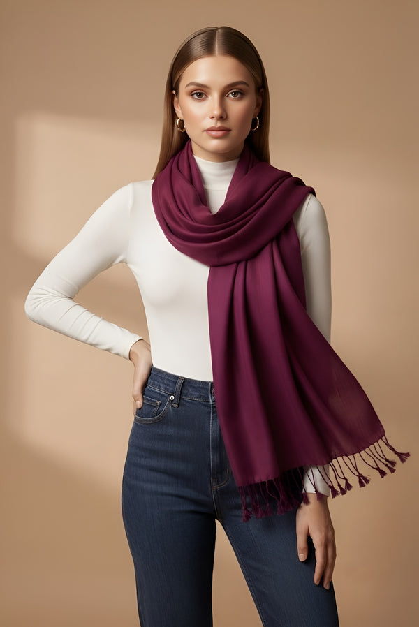 Everyday Solid Textured Viscose Purple Women's Stole | Lightweight Wrap