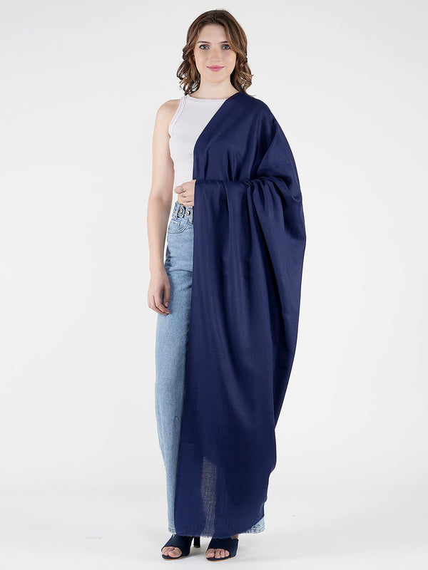 Solid Blue Fine Wool Women Shawl – Soft Winter Wrap (80 x 40 Inches)