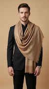 Timeless Mens Wool Blend All-Over Zari Jacquard Floral Trellis Brown Stole