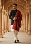 Classic Woolen Mens Shawl with Embroidered Border in Rich Maroon (80 x 40 Inches)