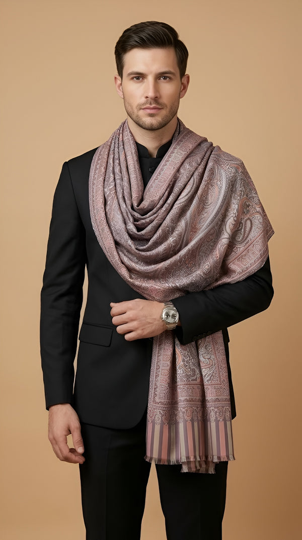 Reserve Mens Bamboo Silk Heritage Printed Reversible Grey Stole