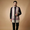 Mir-e-Khas Men's Kashmir-Inspired Kani Paisley & Geometric Border Wool Blend White Shawl