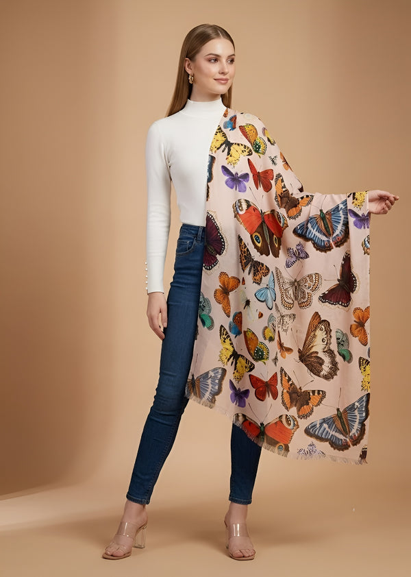 Signature Bamboo Silk Butterfly PrintedStole | Nature Inspired Multicolour Designer Wrap