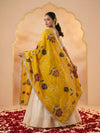 Luxe Cosmos Womens Yellow Dupatta with Zari Brush Print & Lace Border