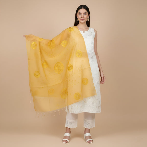 Yellow Cotton Embroidered Dupatta | Summer Edit Lightweight Ethnic Essential