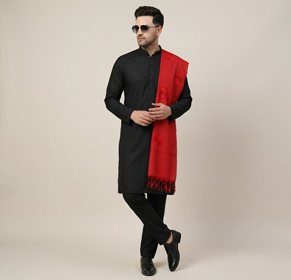 Cotton Embroidered Mens Dupatta – Red Tone with Buta Work
