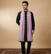 Pink Organza Mens Dupatta – Scalloped Cutwork Border with Buti Work