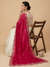 Luxe Rangoli Women Magenta Dupatta with 4 Side Scalloped Embroidered Border & Buti Embellishment