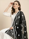 Black Nazneen Chiffon Embroidered Dupatta with Floral Work