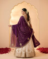 Luxe Vichitra Women Purple Dupatta with 4 Side Scalloped Embroidered Border & Buti Embellishment