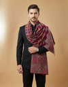 Reserve Mens Wool Blend Multicolor Geometric Diamond Jacquard Wine Stole with Mughal Floral Border