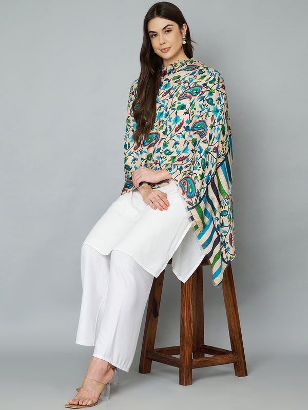 Bamboo Silk Heritage Printed Women Stole | Elegant Artisanal Statement Wrap (80 × 28 Inches)