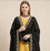 Luxe Fendi Women Black Dupatta with 2 Side Scalloped Border, Mirror Detailing & Buti Embellishment