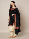 Black Woolen Women Shawl with Traditional Multicolour Embroidered Border (80 x 40 Inches)