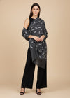 Micro Wool Black Feather Motif Women Stole | Soft Wrap with Subtle Woven Accents (80 × 28 Inches)