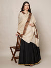 Woolen Women Shawl in Beige with Embroidered Traditional Border (80 x 40 Inches)