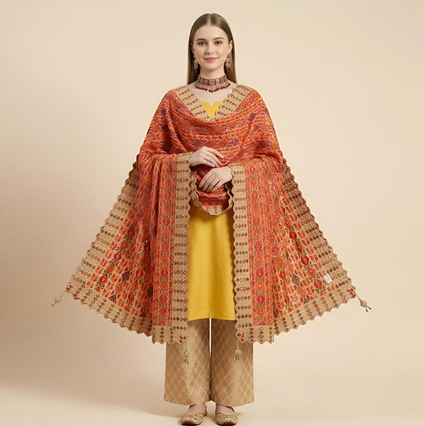 Luxe Heritage Woven Geometric Zari Chinon Beige Dupatta