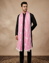 Pink Nazneen Chiffon Mens Dupatta with Floral Embroidery & Border