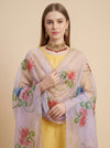 Luxe Organza Women Pink Dupatta with Handbrush Floral Art & Beads