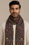 Bamboo Silk Black Kashmiri Mens Stole with Classic Paisley Weave | Elegant Ethnic Accessory | 80×28 Inches