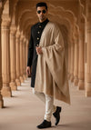 Beige Woolen Mens Shawl with Gold Border – 80x40 Inches