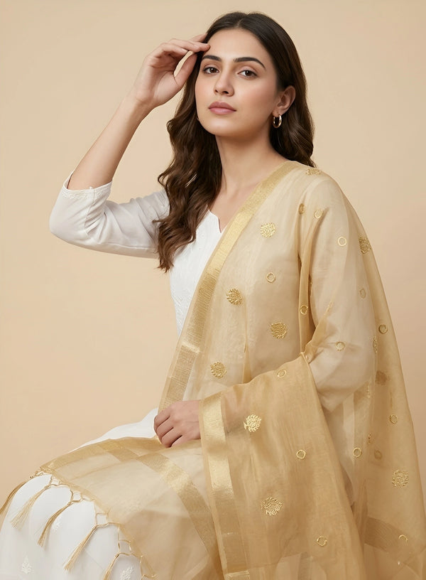 Sheer Gold Tissue Buta Dupatta with Subtle Shine