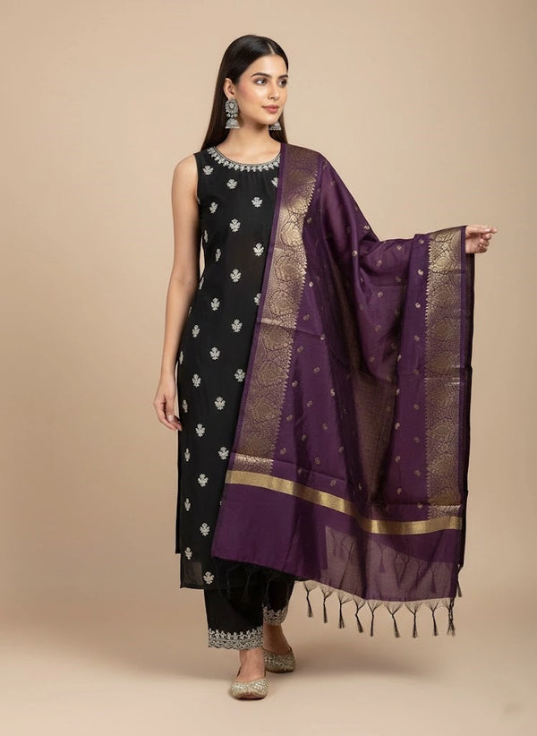 Purple Woven Ethnic Motif Dupatta | Elegant Traditional Drape