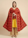 Luxe Chinon Women Phulkari Red Dupatta with Lace Border & Traditional Motif Work