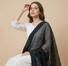 Black Organza Dupatta with Golden Beads Work & Tassel Border