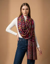 Signature Geometric Diamond Jacquard with Mughal Floral Border Wool Blend Wine Stole