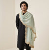 White Organza Mens Dupatta – Scalloped Cutwork Border with Buti Work