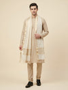 Cotton Silk Mens Dupatta – White with Zari Buta & Border Work