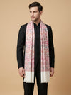 Noble Mens Wool Blend Floral Kani Weave White Stole