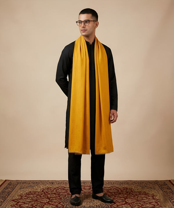 Nazneen Chiffon Mens Dupatta – Solid Yellow with Elegant Lace Border