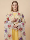 Luxe Organza Womens White Dupatta with Floral Brush Print Embellishment