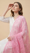 Pink Organza Embroidered Dupatta for Women with Paisley & Floral