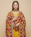 Luxe Phulkari Chinon Mirror Work Embroidered Beige Dupatta with Elegant Lace Border