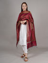 Maroon Banarasi Silk Dupatta with Gold Zari Buti & Ornate Border (Size: 2.5x1 m Approx)