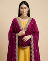Luxe Fendi Women Purple Dupatta with 2 Side Scalloped Border, Mirror Detailing & Buti Embellishment