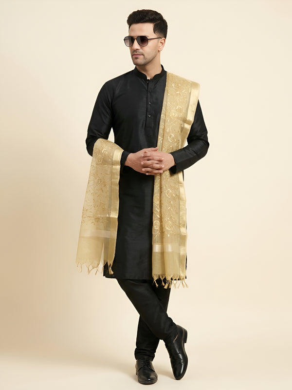 Organza Meena Jaal Mens Dupatta – Gold with Gold Woven Design