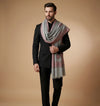 Mir-e-Khas Men's Kashmir-Inspired Kani Paisley & Geometric Border Wool Blend Grey Shawl