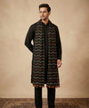 Black Nazneen Chiffon Mens Dupatta with Multicolor Stripes & Pom Pom
